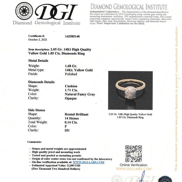 Cushion Diamond Engagement Ring Rose Cut 14K Yellow Gold Fancy Gray 1.85 TCW - Picture 5 of 6